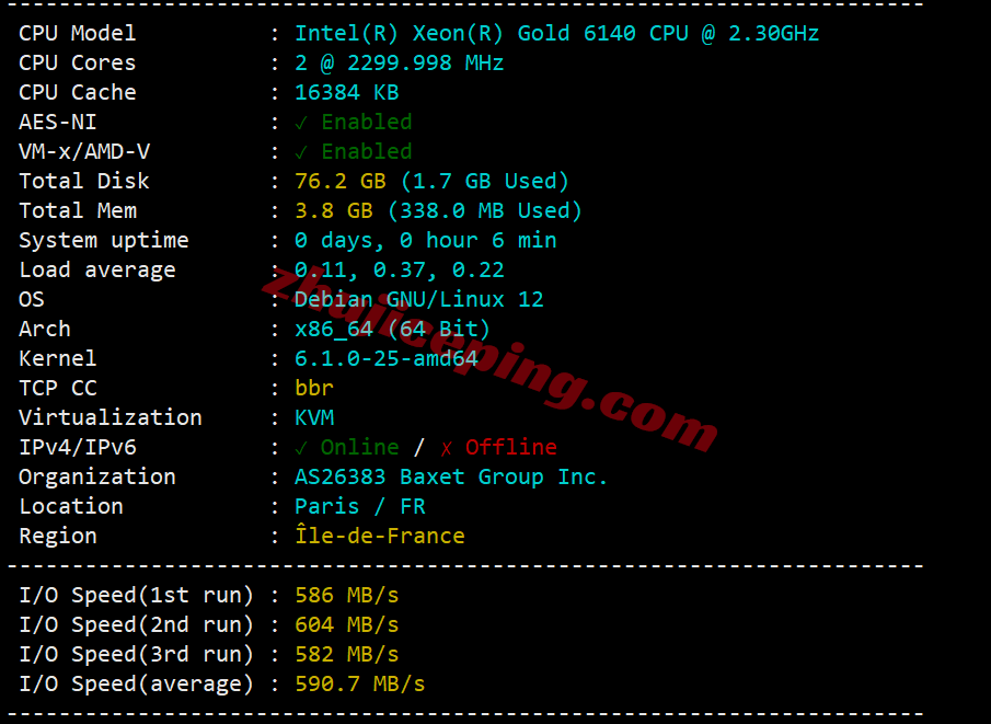 jh2fr1 justhost法国VPS(PAR2)测评，解锁TikTok等，大带宽不限流量，建议中转