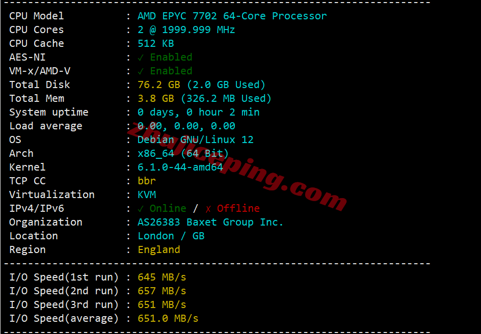 jhuk2lon1 justhost英国VPS(“LON2”)测评，解锁TikTok/chatgpt/claude等