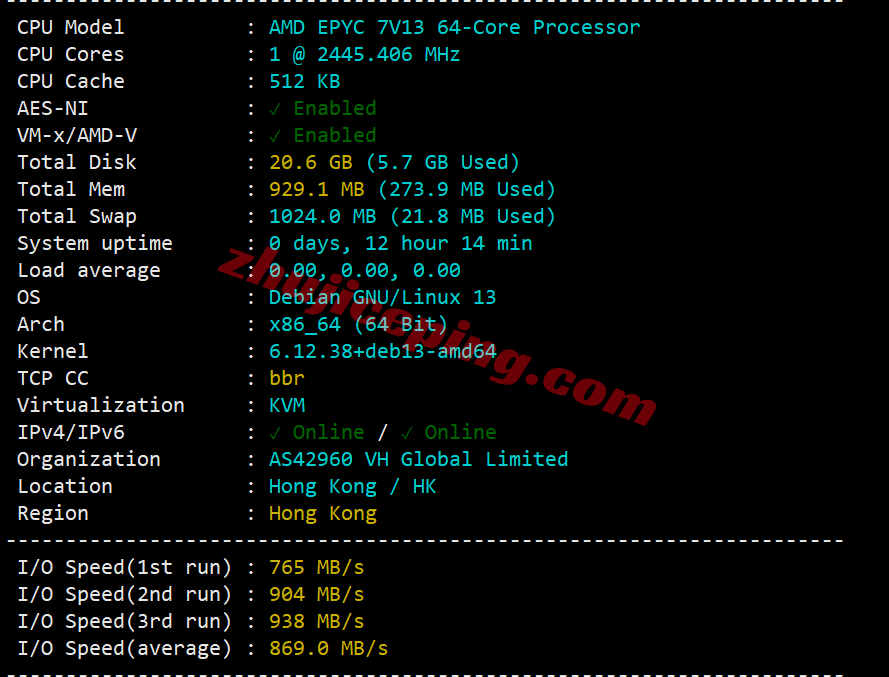 nosla0hk1 NoSLA香港普通优化线路的VPS测评,原生IP,CMI网络,适合移动用户