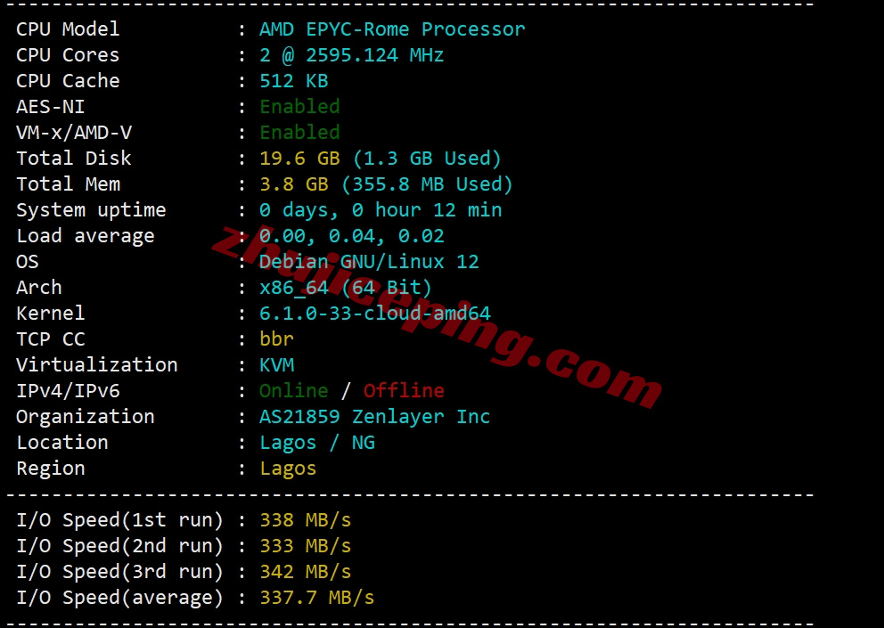 zllagos1 zenlayer尼日利亚云服务器测评，解锁TikTok等，10G大带宽畅联全非洲/中东