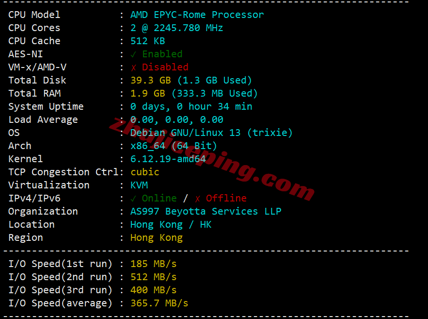 kvmlah1 kvmla香港vps测评：电信/联通回程走AS4837、移动回程CMI，可解锁部分流媒体
