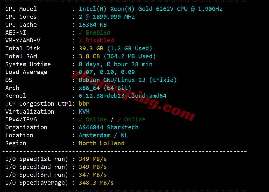 sharknl1 sharktech荷兰VPS测评:原生美国IPv4&v6,性能较强,网路不算差